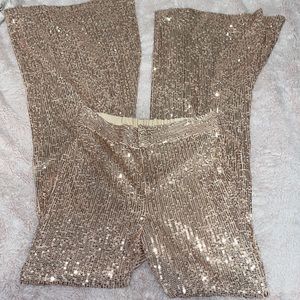 Rose Gold Flared Pants Western Fashion